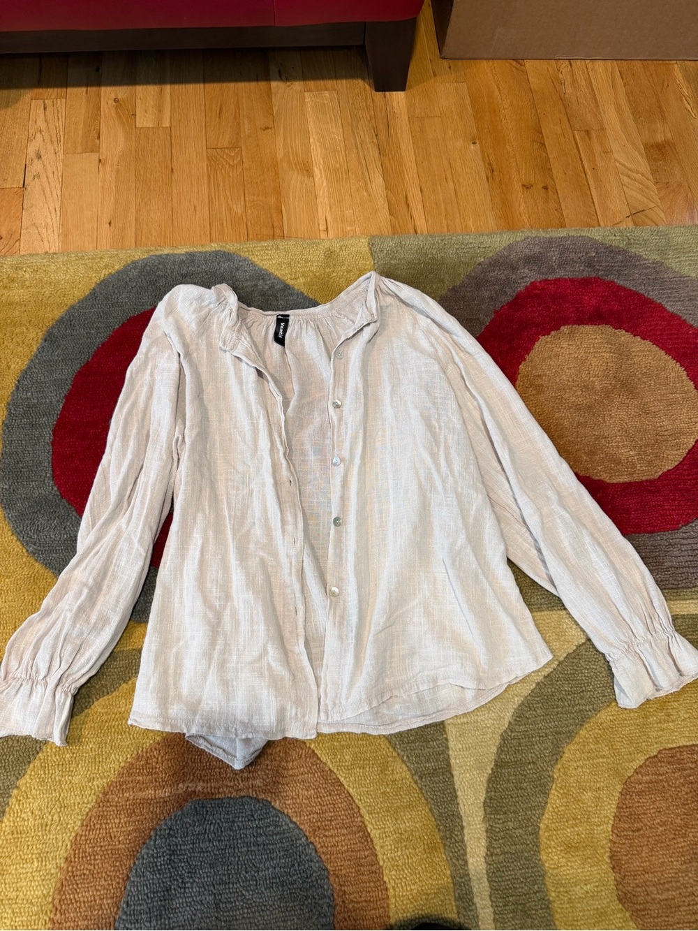 Venti6 Neutral Beige Long sleeve Button Down Blouse Top Linen / Cotton Small
